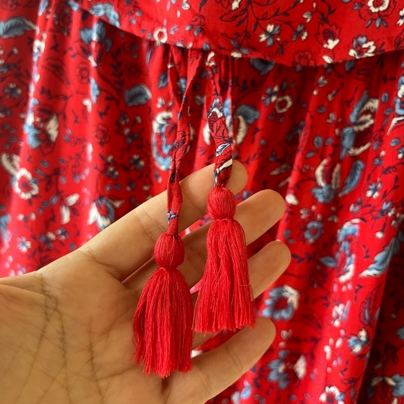 Japna Red Strapless Floral Maxi Tank Dress Side Leg Slit Elastic Waist Size L - Picture 3 of 7